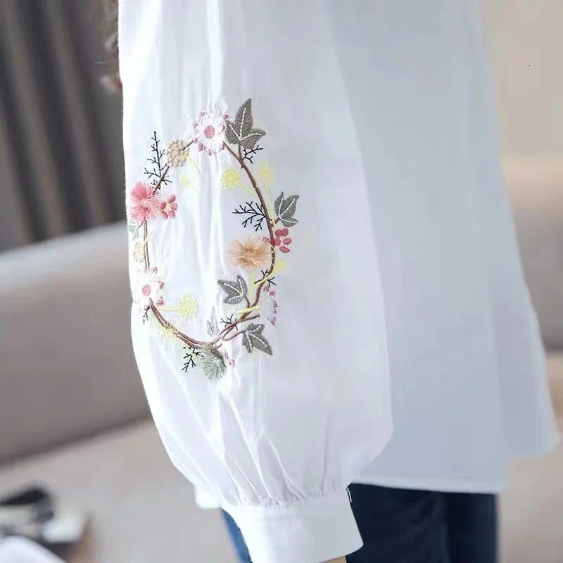 It Goes with Everything Embroidered Summer Nine-point sleeve Shirt Literary Women Temperament Lapel Casual Tops 250708