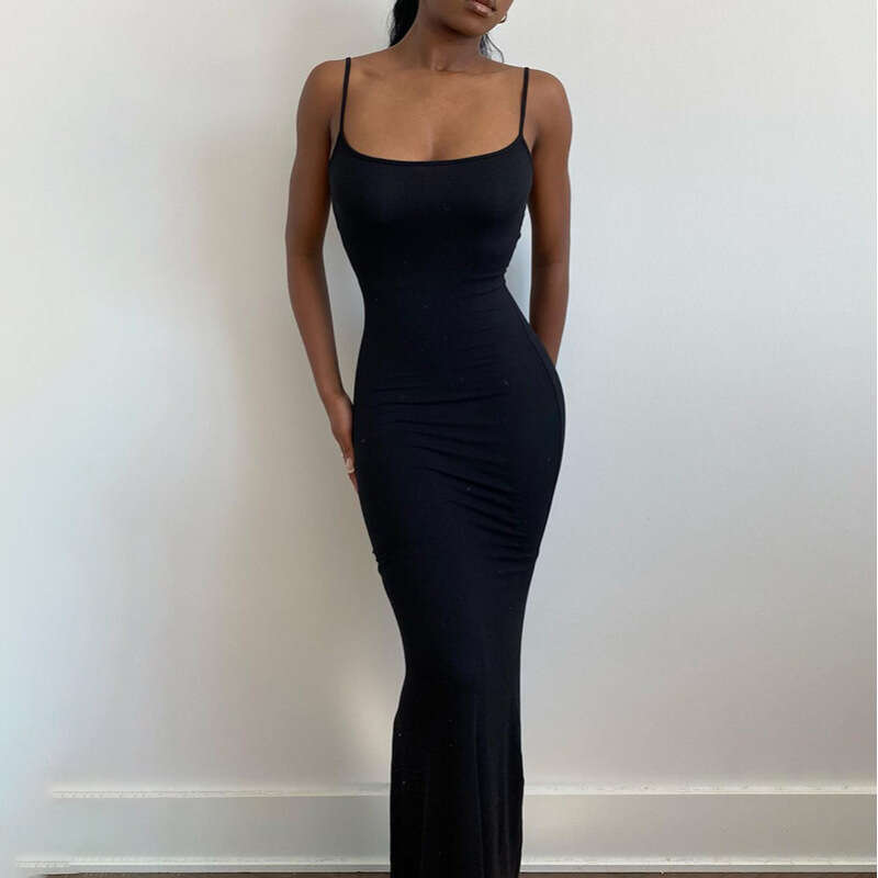 European and American Women's Fashion Kardashian Skims Casual Sleeveless High-Waisted Slim Fit Strap Long Dress 2025 Elegant Versatile New Trendy