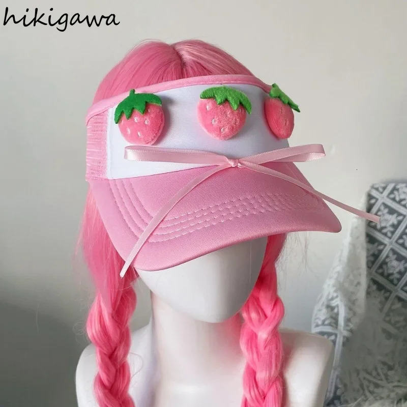 Summer 3D Strawberry Bow Duckbill Hat for Women Empty Top Baseball Hats Large Brim Sun Visors Outdoor Sports Running Cap 7p485 250603