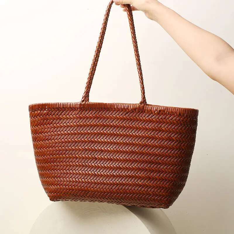 New Summer French Hand-Woven Retro Hand-Child Handbag Split Leather Rattan High Quality Vegetable Basket Bag