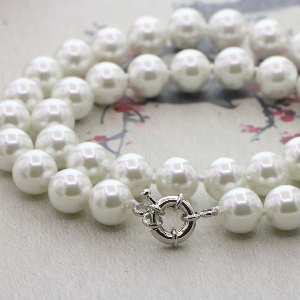 Pearl Necklaces Set for Women Girls 10mm White Round Shell Pearl Beads Necklace Earrings Jewelry Mothers Day Gift Z250607