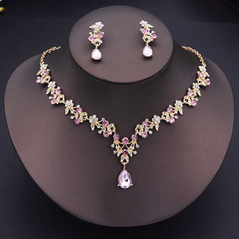 Exquisite Dangle Earrings and Necklace for Women Bridal Jewelry Set Flower Design Shining Rhinestone Necklace set Wedding Z250607