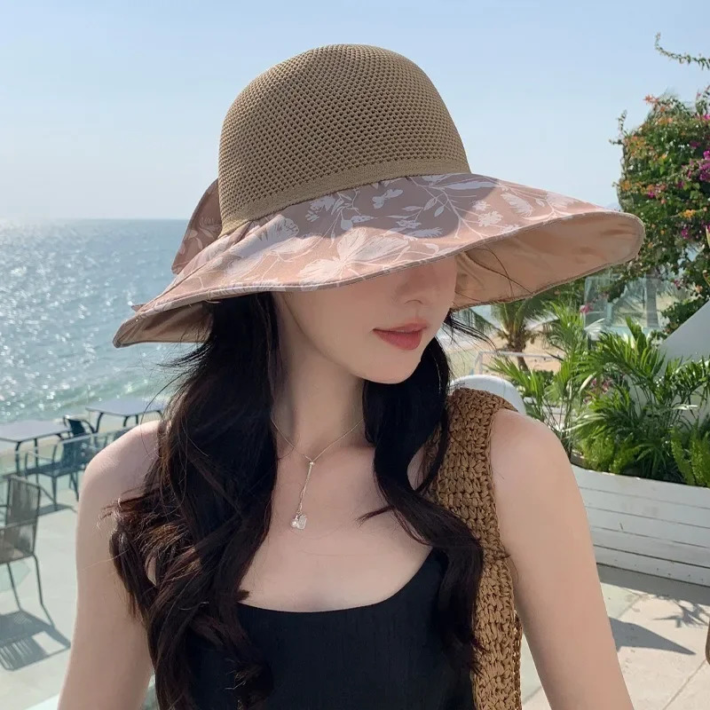 Summer Hat Womens Bow Fashion Versatile Fishermans Hat Summer Breathable Sunscreen Sunshade Sun Hat 250606