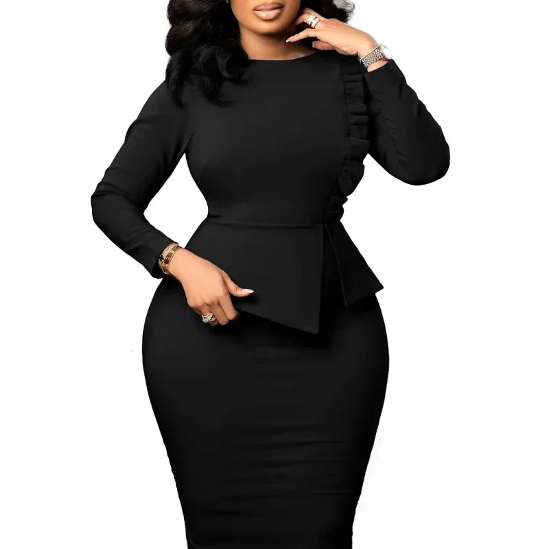 African Dresses for Women Spring Bodycon Midi Dress Daily Elegant High Waist Long Sleeve Robe Femme African Clothes 250603