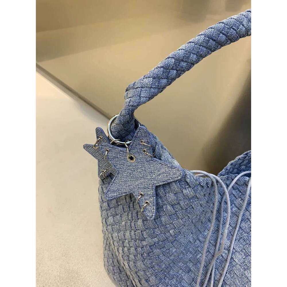 Tie Dye Denim Handwoven Tote Large Capacity Shopping Casual Shoulder Handbag Star Bag