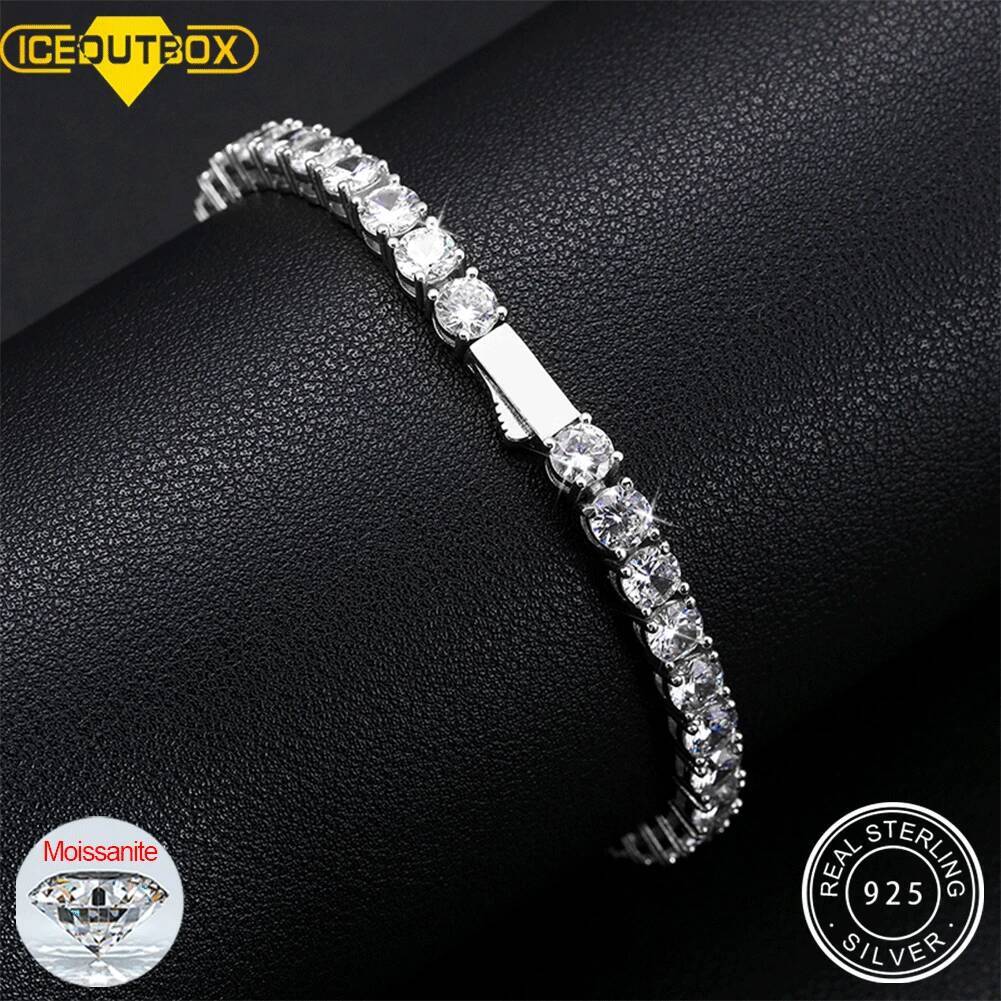 2-5mm Real Moissanite Tennis Bracelet For Women Christmas Gift Platinum Plated 100% Sterling Sier Wedding Jewelry Hip Hop