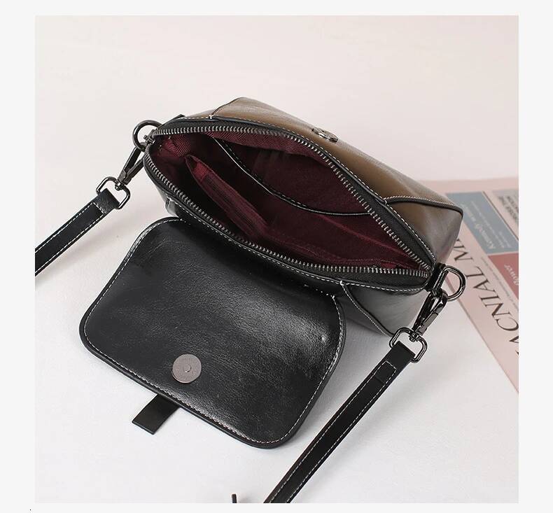 Oil Wax Cowhide Leather Cross Body Small for Women Fashionable and Versatile Shoulder Shell Hand Ladies Casual Phone Bag