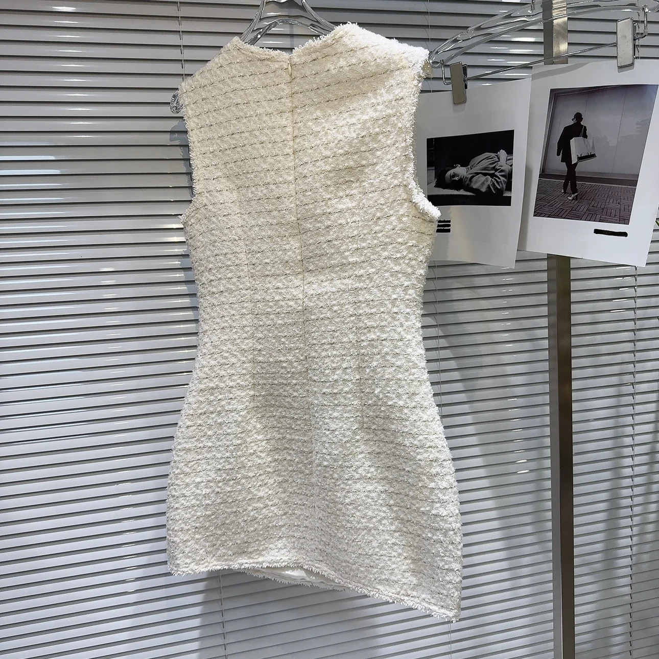 PREPOMP Autumn Arrival Sleeveless Rhinestone Buttons Tweed Short Tank Dress Women GS113 250603