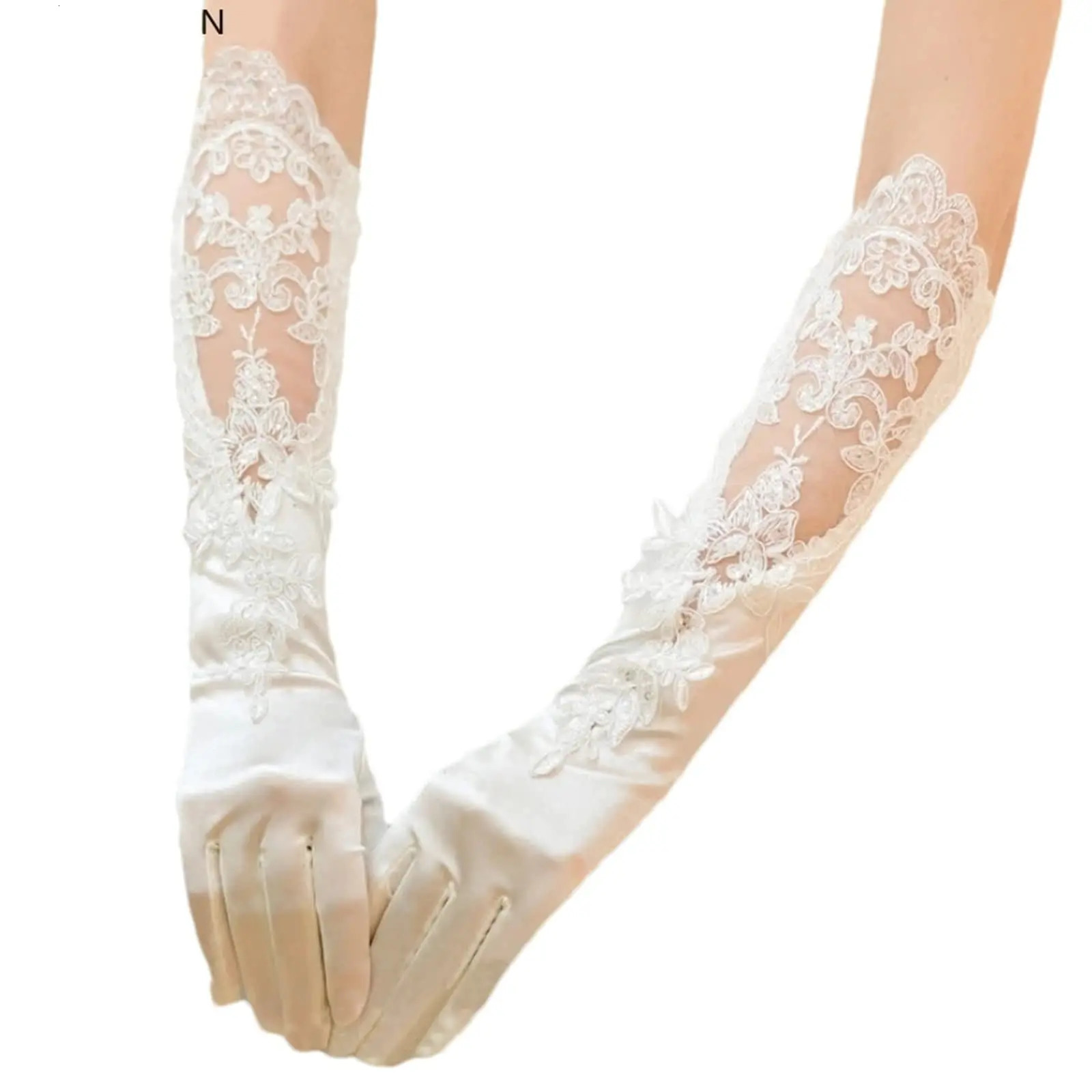 Elegant Satin Lace Gloves Long Bridal Gloves for Bride Flower Girl Wedding Prom Party 250603