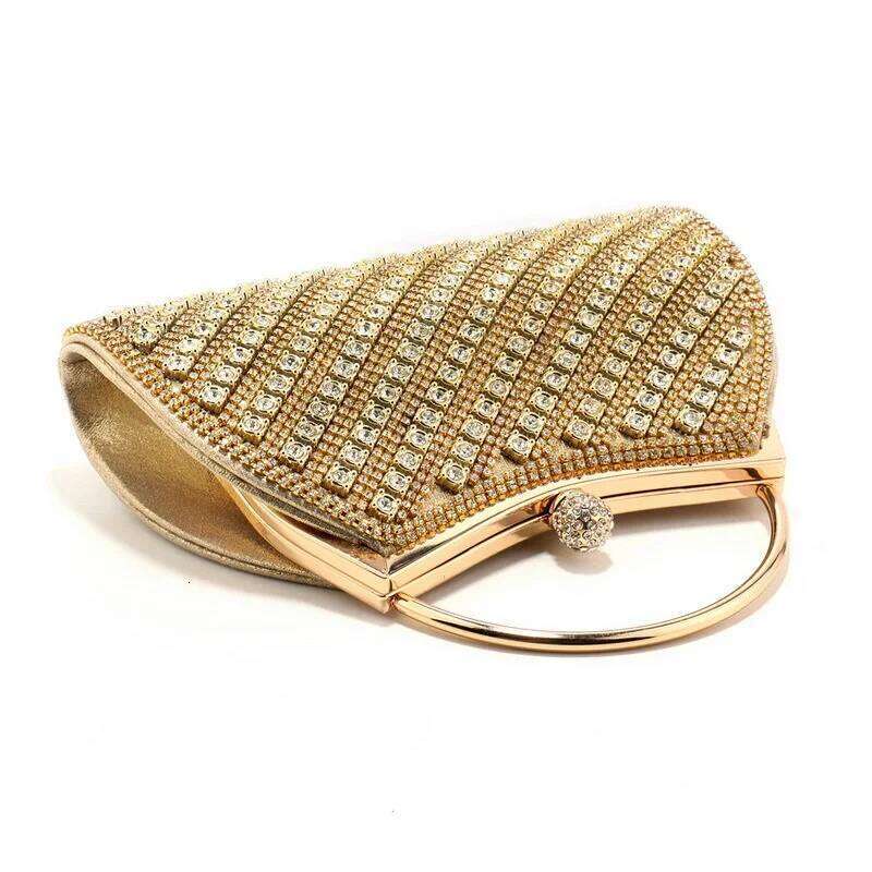 Gold Crystal Sequined Evening Women's Half Moon Sier Clutch Purse Dia Formal Wedding/Birthday Party Hand Bag