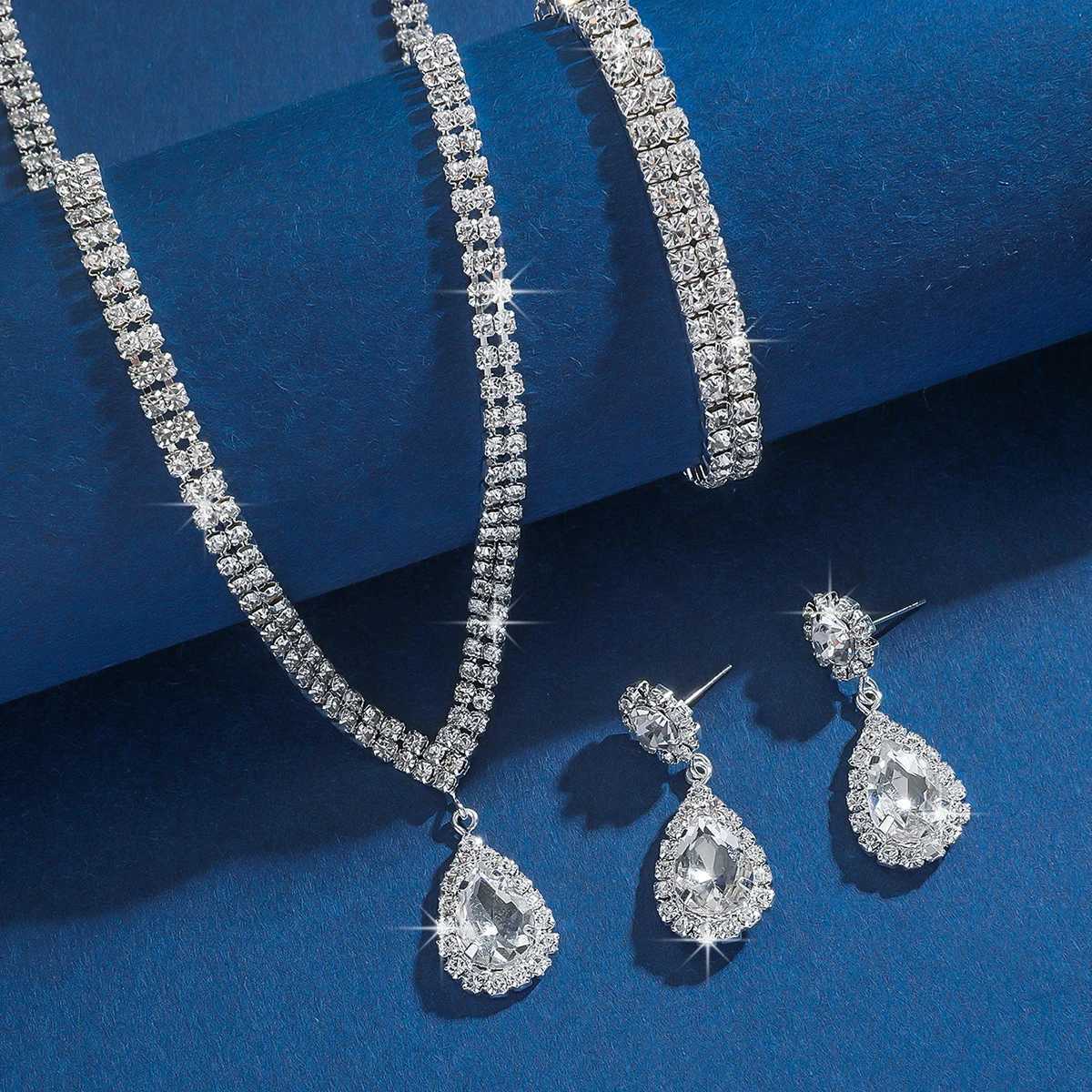 Wedding Season Womens Fashion Copper Claw Chain Water Drop Necklace Earrings Jewelry Set Wedding Banquet Festival Gift Z250607