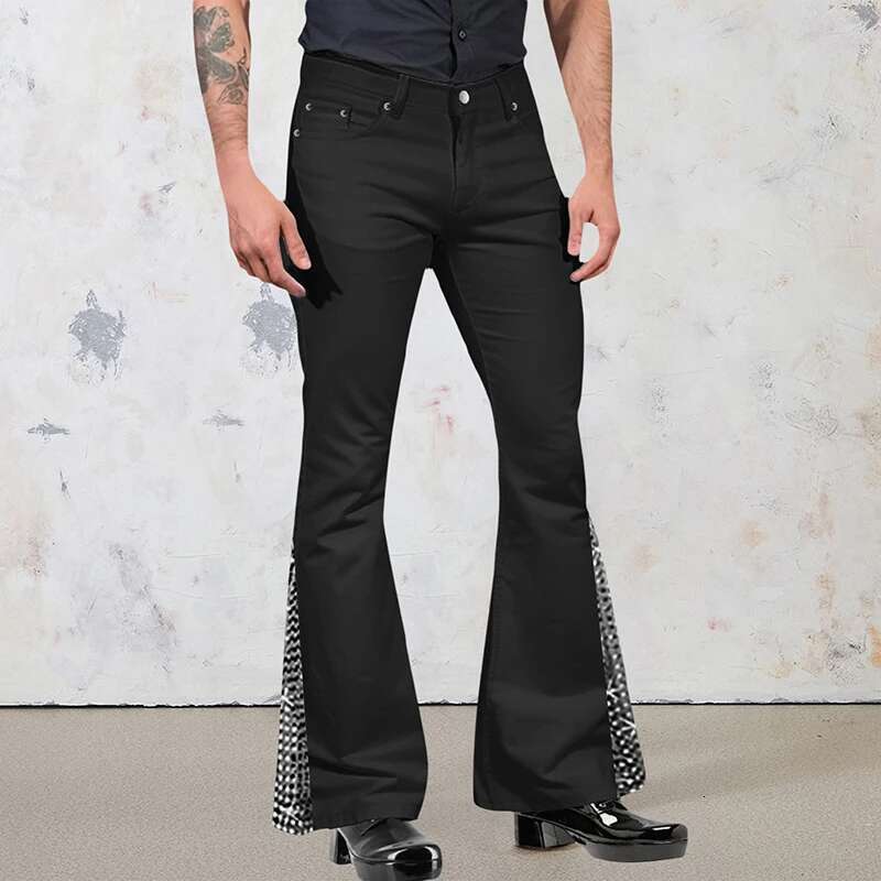 Mens Vintage Sequin Embellished Flare Jeans Retro Bell Bottoms with a Stylish Twist Perfect for Any Occasion and Season