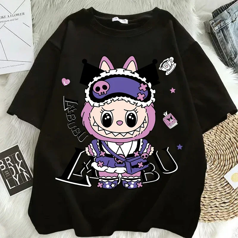 Labubu Couple Designer T-shirts Women Anime Cartoon Fashion Short Sleeved Tops Street Trends Hip Hop Clothing Adult Clothes