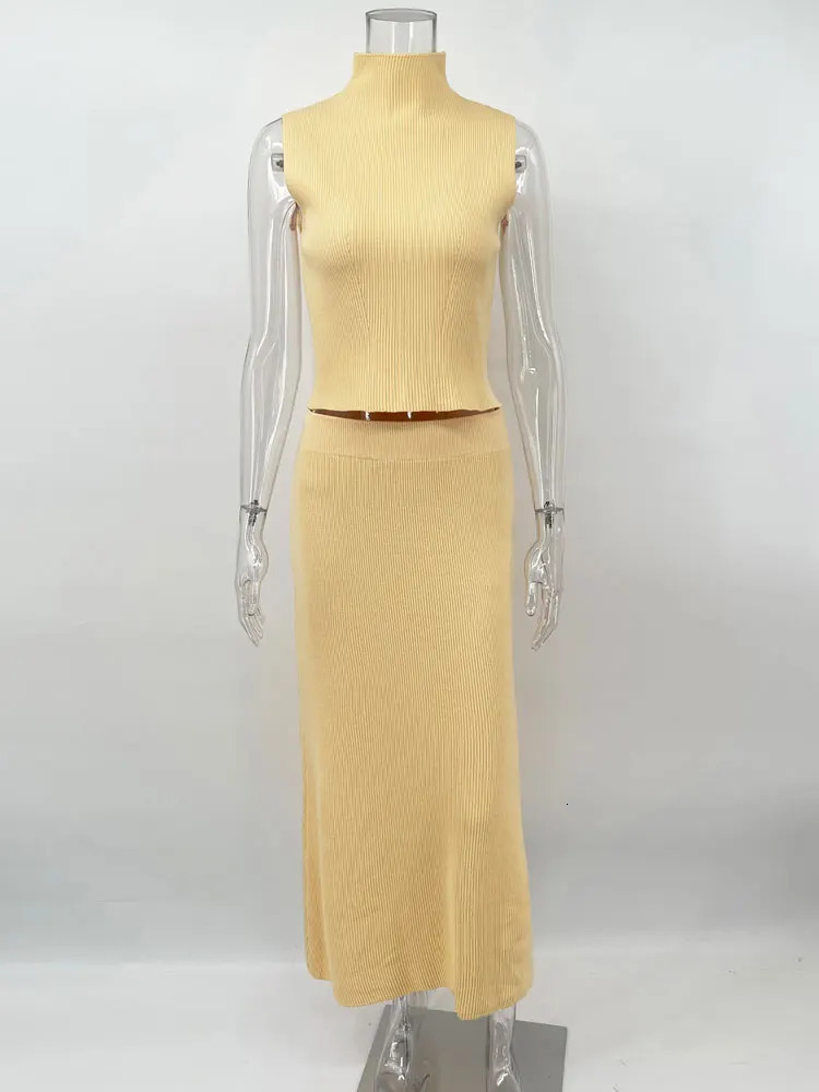 Tossy Elegant Knitwear 2 Piece-Set Long Dress Female Ribbed Sweater Pullover And Loose Patchwork Maxi Skirt Sets Ladies Outfits 250605
