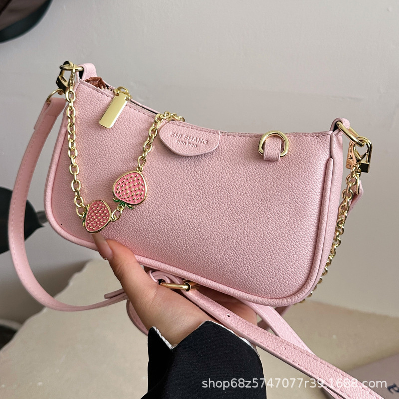 Luxury Brand Designer Bag 2025 New Litchi Pattern Women's Bag Underarm Bag Casual Fashion Chain Handbag Shoulder Bag Retro Trend Commuter Bag