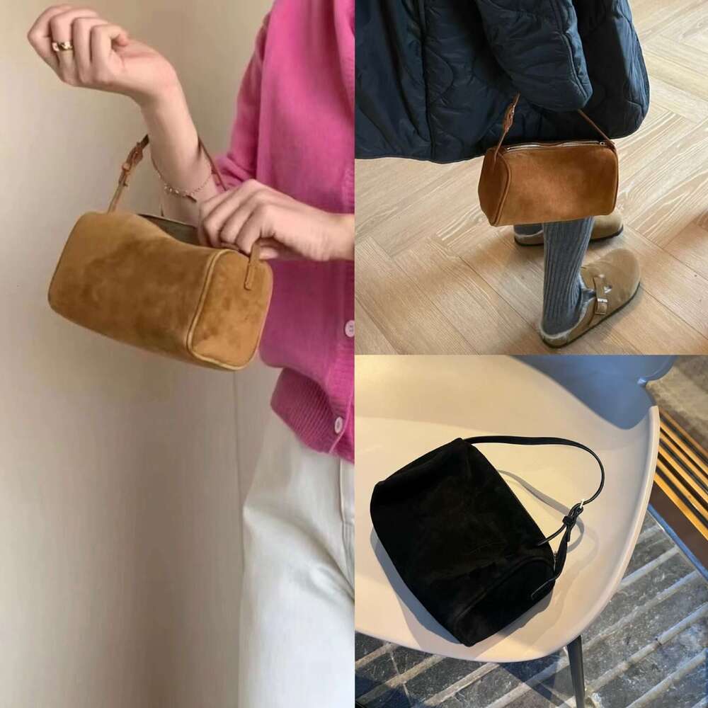 Niche Cowhide Pen Holder Suede Underarm 90s Single Shoulder Mini Genuine Leather Small Square Bag Handbag for Women