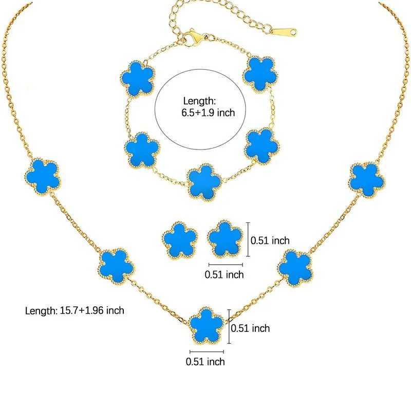 Stainless Steel Sets Earrings Necklace Christmas Birthday Gifts Gold Plated Womens Double Sided Flower Elegant Fashion Z250607
