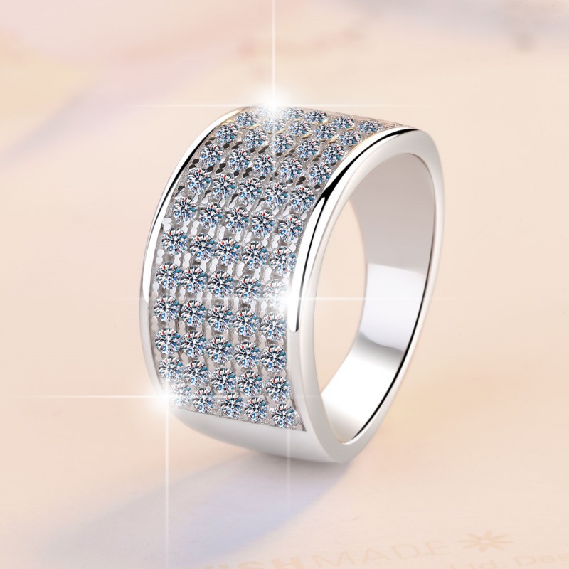 S925 Sterling Silver Moissanite Ring with Starry Sky Design, Wide Band, Perfect for Engagements and Weddings, Affordable Luxury, Cross-Border Wholesal
