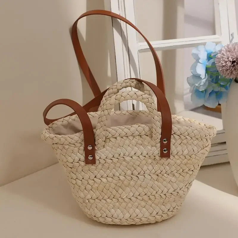 Vintage Woven Shoulder Bag Large Capacity Crossbody For Girls Summer Beach Vacation Handbag Travel Tote Bags 250605
