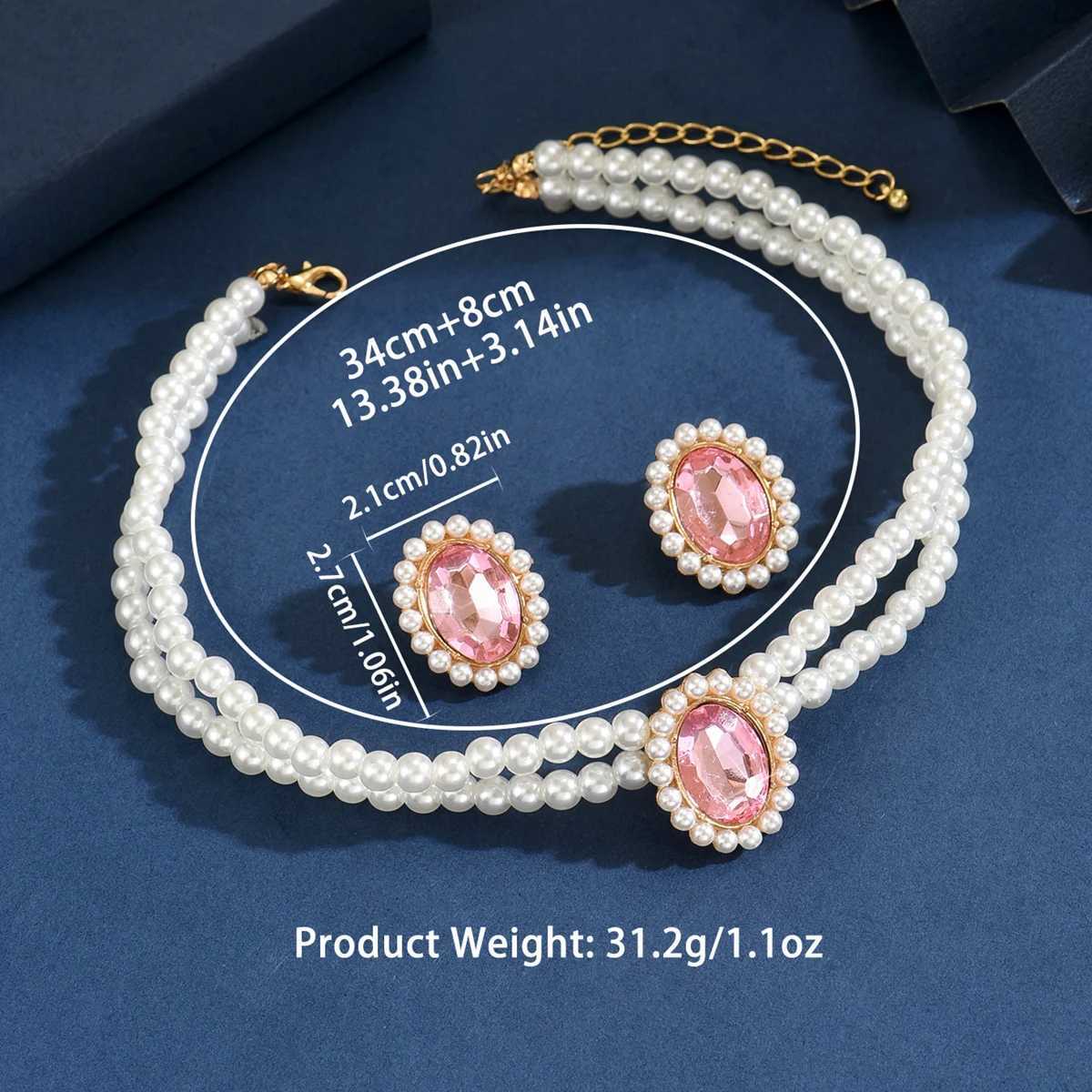 3PC Womens Fashion Imitation Pearl Geometric Set Necklace Earrings Jewelry Set Lightly Designed Holiday Gift Z250607