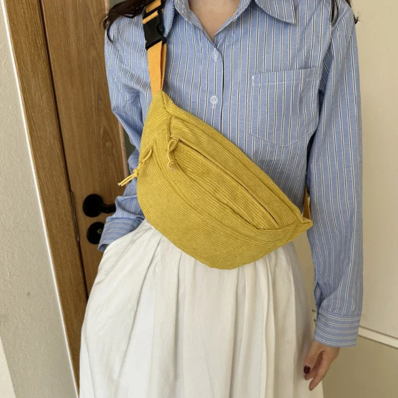 Corduroy Women Waist Bag Canvas Student Shoulder Crossbody Chest Bag 2025 Fanny Pack Fashion Phone Banana Female Bum Belt Bags 250603