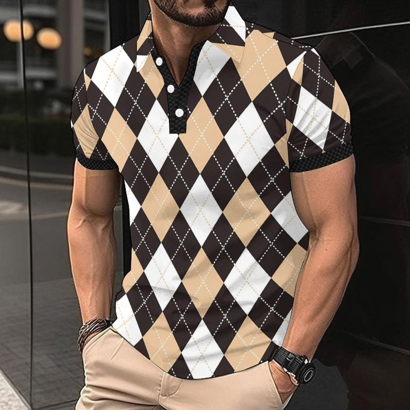 mens polo shirt golf shirt designer polo with Stylish 3D Printing Men's Collared Short Sleeve Printed Polo Shirt EU Sizes: S - 3XL