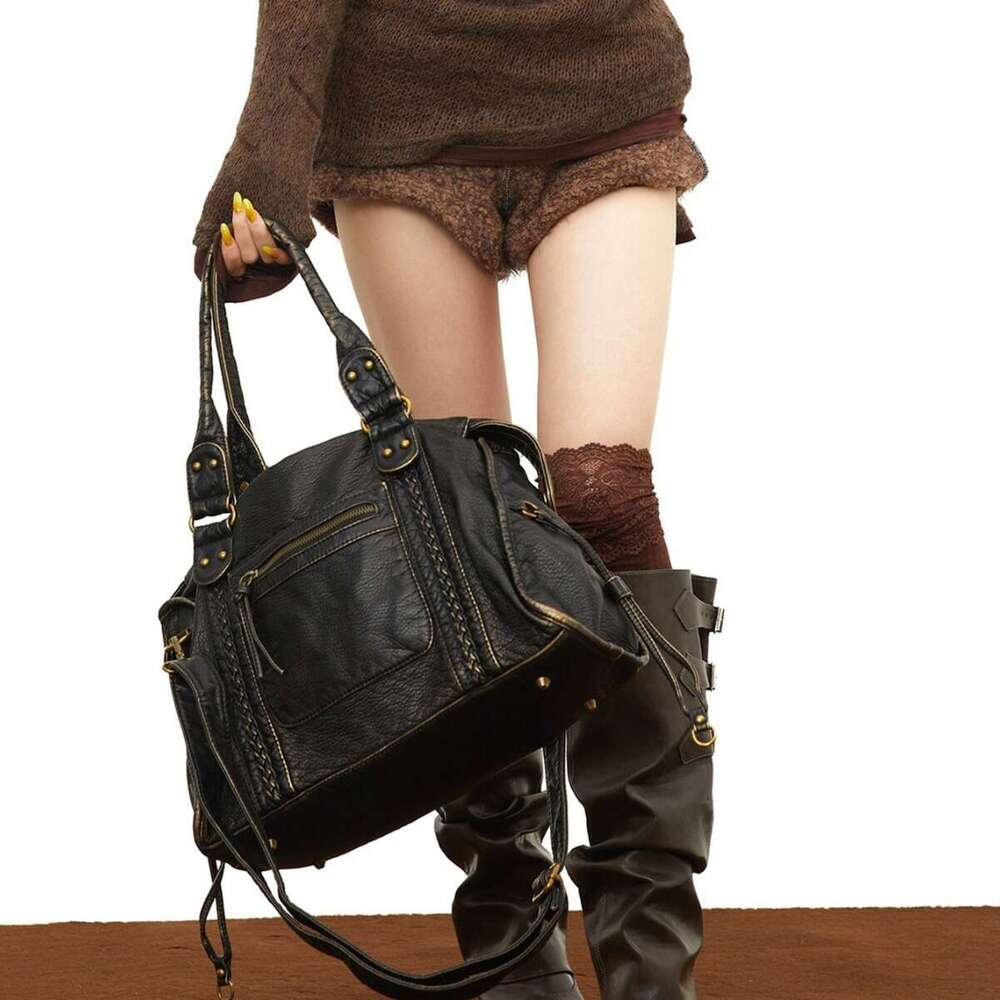 Fashion Vintage Y K Post Apocalyptic Heavy Duty Washed and Dyed Large Capacity Soft Motorcycle Bag with Shoulder Straps