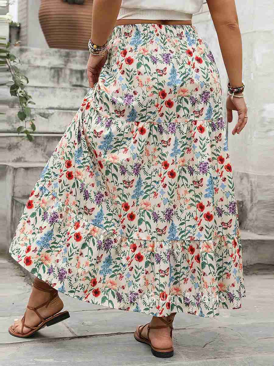 Womens Vintage Boho Style Maxi Skirt with Elastic Waistband Flowy Floral Print Summer Skirt for Casual Daily Wear