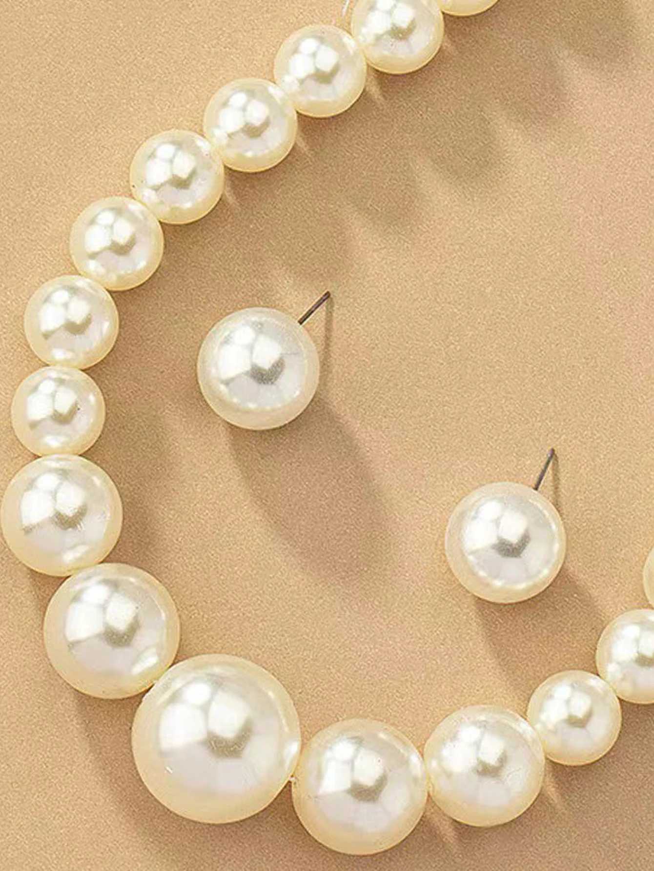 3 pieces of womens trendy large pearl earrings necklaces jewelry sets weddings banquets parties and holiday gifts Z250607