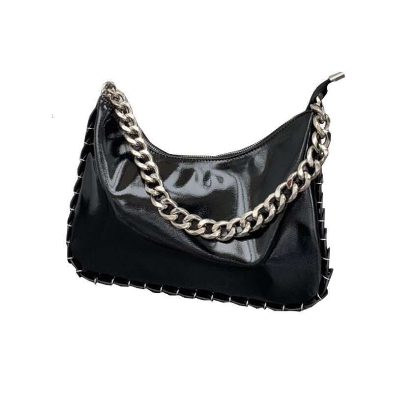 TikTok Internet Celebrity New Thick Chain Underarm Shiny Leather Shoulder Heavy Woven Fashion Women s Bag