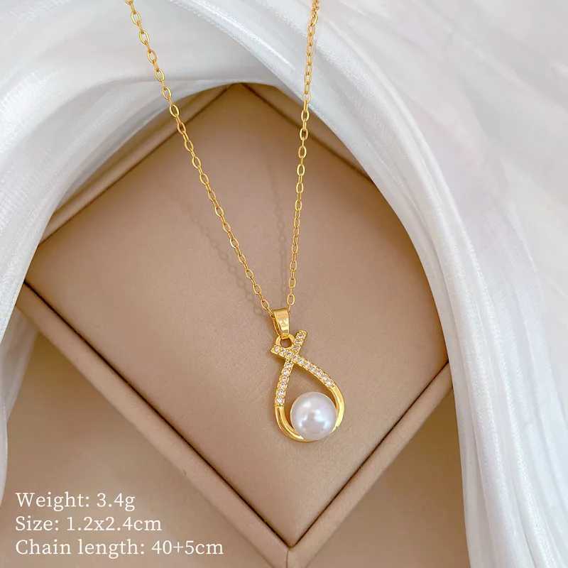 DIEYURO 316L Stainless Steel Elegant Cross Knot Imitation Zircon Pearl Pendant Necklace Earrings Set New Jewelry Gift Z250607