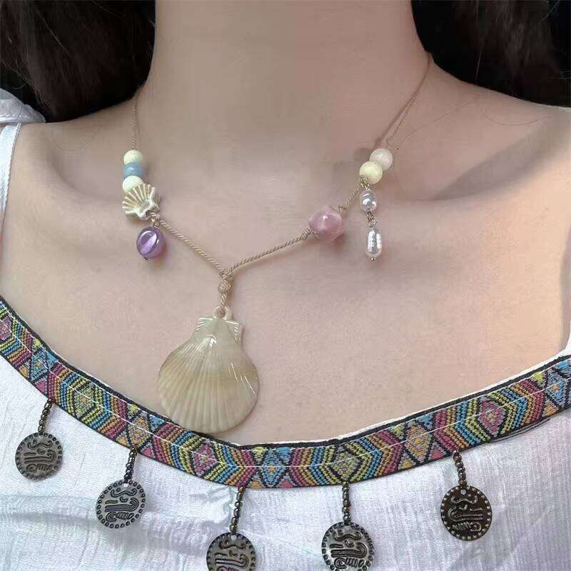 Bohemian Style Ceramic Shell Pendant Pearl Charm Women Girls Summer Beach Creative Y2K Fashion Necklace Jewelry