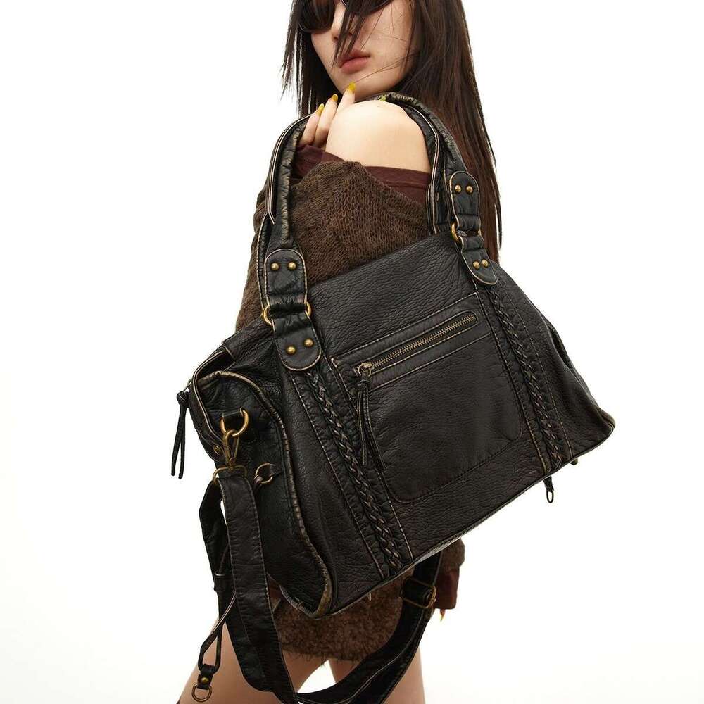 Fashion Vintage Y K Post Apocalyptic Heavy Duty Washed and Dyed Large Capacity Soft Motorcycle Bag with Shoulder Straps
