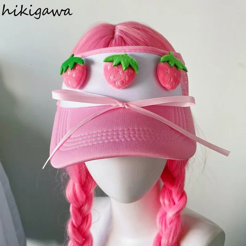 Summer 3D Strawberry Bow Duckbill Hat for Women Empty Top Baseball Hats Large Brim Sun Visors Outdoor Sports Running Cap 7p485 250603