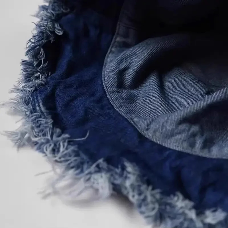 Raw Hem Denim Bucket Hat Letter Label Basin Hats Stylish Versatile Lightweight Fisherman Hats-Daily wear matching and shading 250605