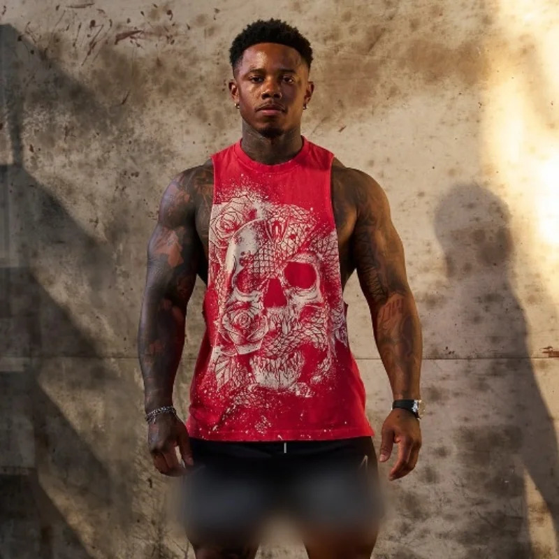 Mens vest Gym Tank top Men Fitness Print Tees Running Sleeveless Shirt Male Elastic Sport Vest Man Undershirt Gyms Clothing 250527