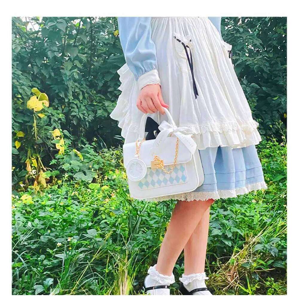 JIAERDI Sweet Bow-Knot Handbags Women Japanese Kawaii Lolita Square Crossbody Bags Ladies Chessboard Dia Grid Black Itabag