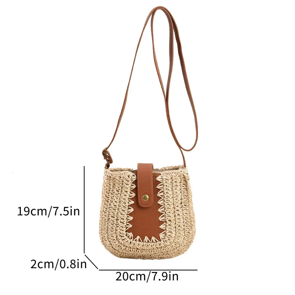 Women Crossbody Bags Bohemia Woven Beach Straw Bag Summer Handmade Paper Rope Simple StrawLeather Casual Mobile Phone Bag 250606