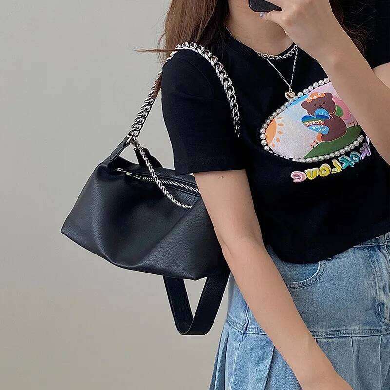 Fashion Women Messenger Bag PU Leather Elegant Chain Money Purse Shoulder Crossbody Bags Pouch Solid Color Ladies Handbags Black