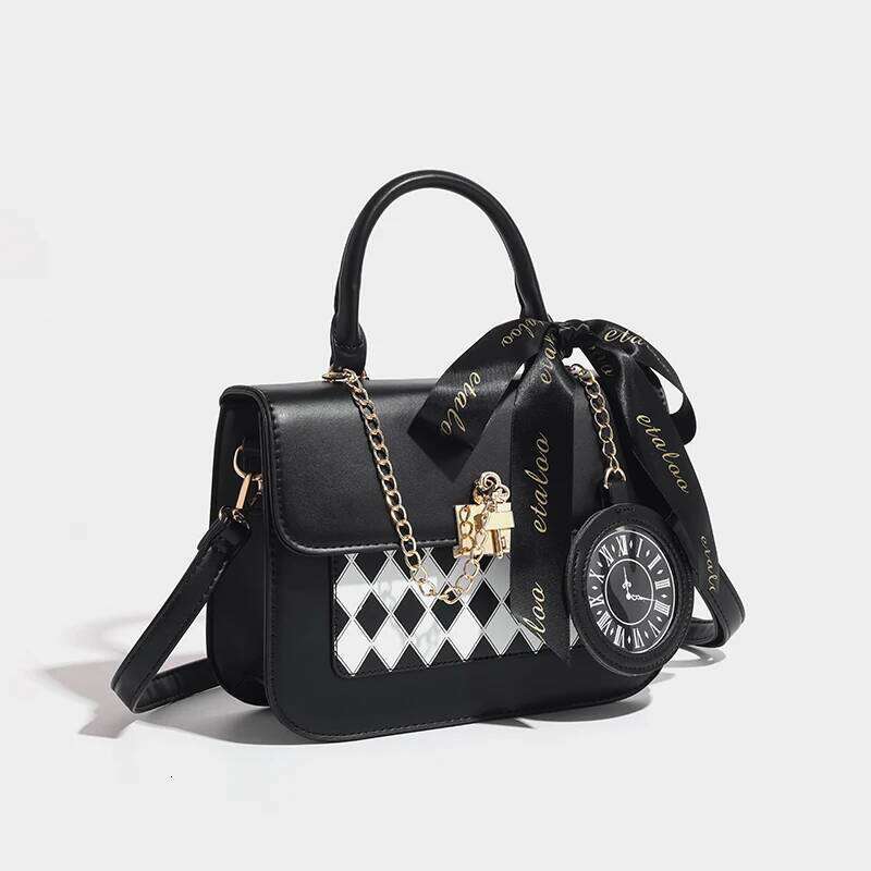 JIAERDI Sweet Bow-Knot Handbags Women Japanese Kawaii Lolita Square Crossbody Bags Ladies Chessboard Dia Grid Black Itabag