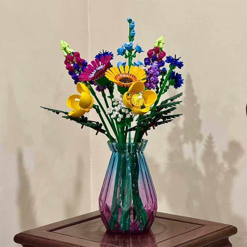 Creative Romantic Wildflower Bouquet Flower Building Blocks Home Desk Plant Decoration Assemble Bricks Toy Gift For Children Girl Z250607