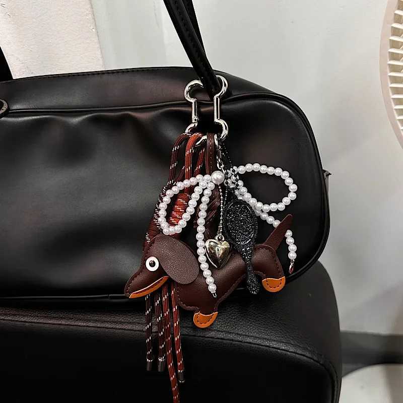 Vintage Maillard Color Cute Sausage Dog Bag Pendant Bow Bag Premium Accessories Hanging Rope XJ250607