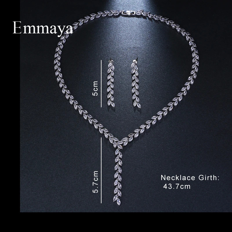 Emmaya Trendy Jewelry Romantic Salix leaf White Gold Color AAA Cubic Zircon Wedding Jewelry Sets For Brides Jewelry Gift 250530