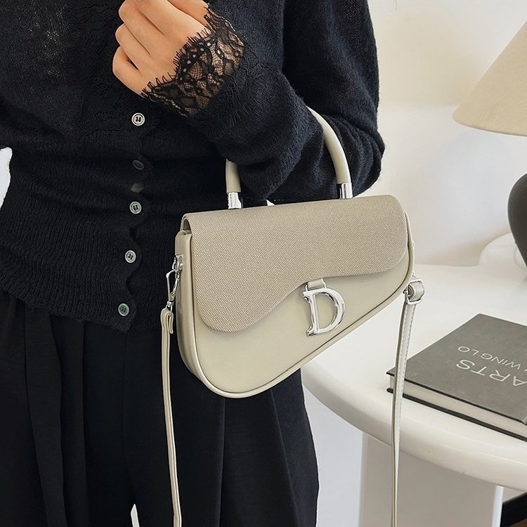 New style female bag trend letter saddle bag carry half round texture one shoulder sling box bag