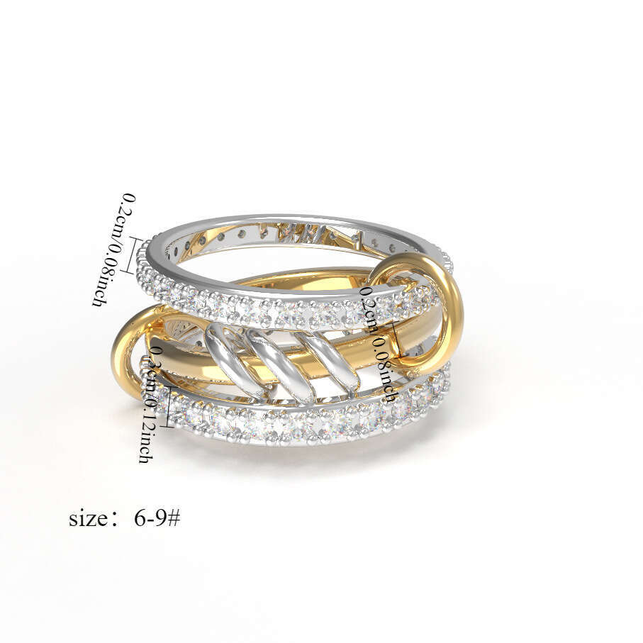 2025 New Copper Material Interlocking Cubic Zirconia Ring Two-tone Multi-element with gift box