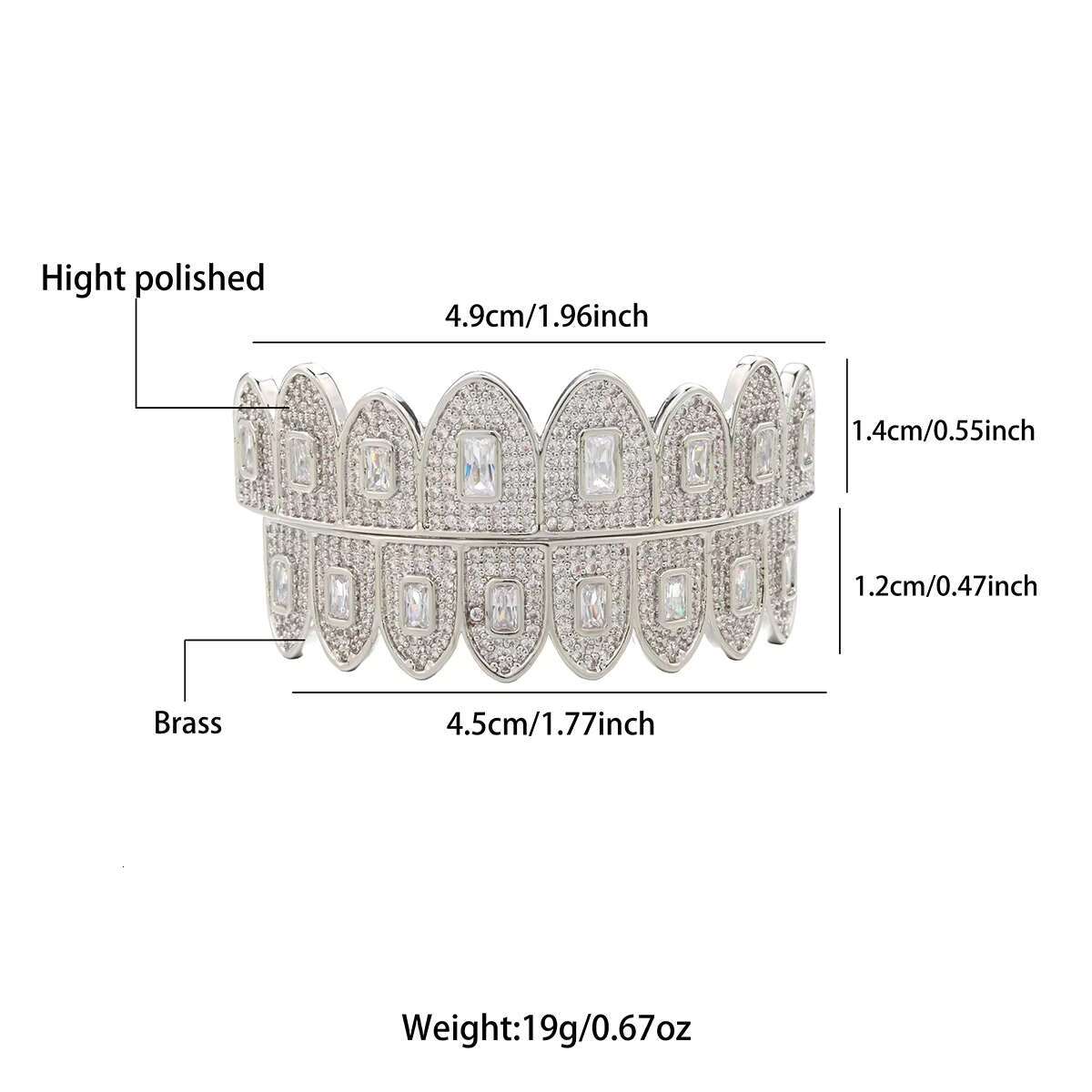 DE Creative Hip Hop Fashion Jewelry; Shining Grillz; Short Tooth Set with Large Square Moissanite