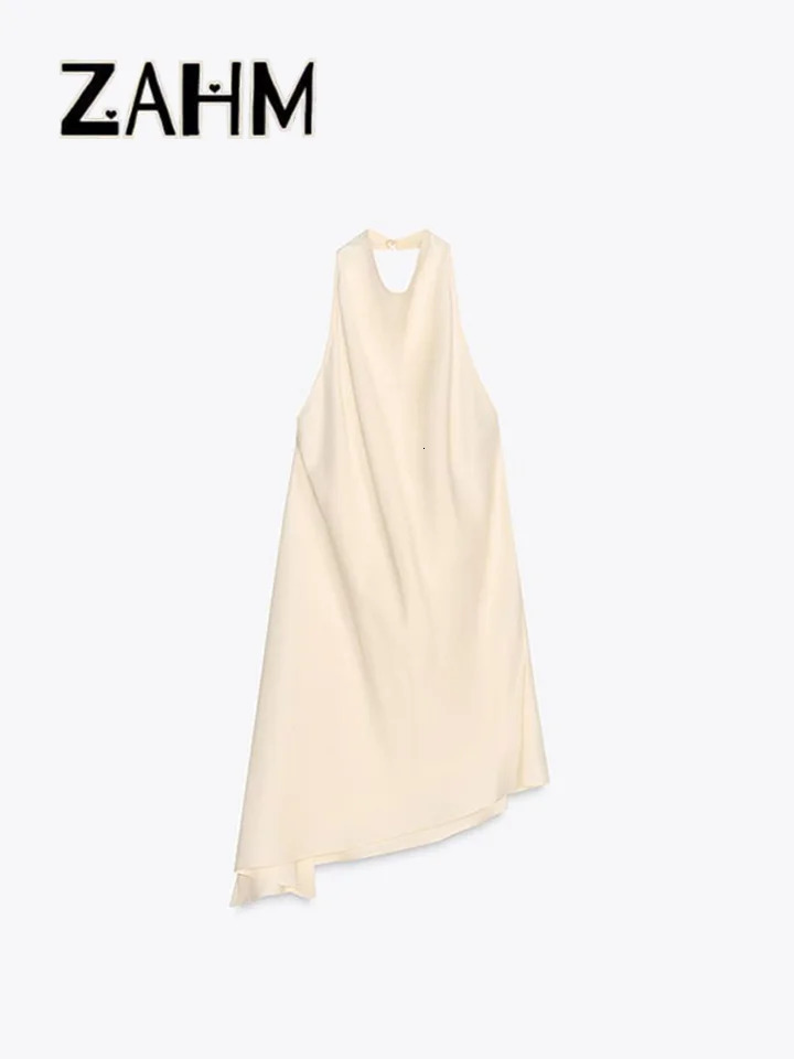 Elegant Satin Top Pants Sets Women Asymmetric Halter Backless Vest Lace Up Wide Leg Trousesr Female 2025 Summer Lady Outfits 250605