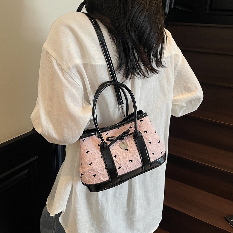 designer Korean Style Color-Block Handbag for Women 2025 New Fashion Small Tote Bag Versatile Simple Crossbody Bucket Bag