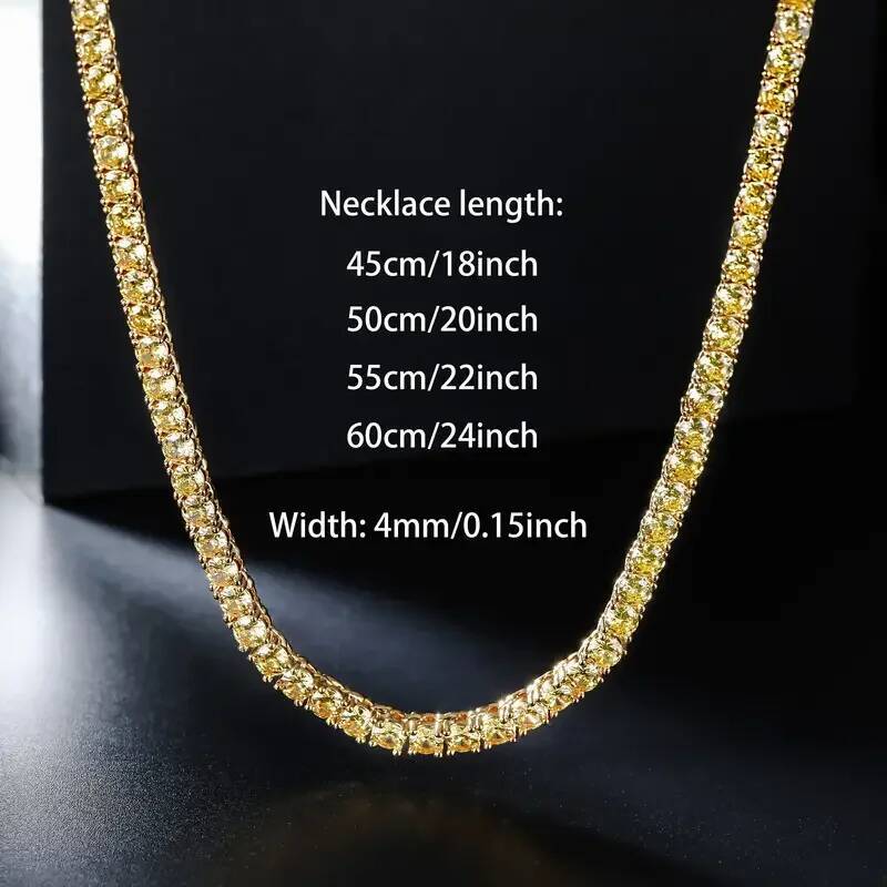 4mm Yellow Cubic Zirconia Copper Tennis Necklace Chain Unisex Gold Plated Men's Gift for Thanksgiving Christmas Father's Day