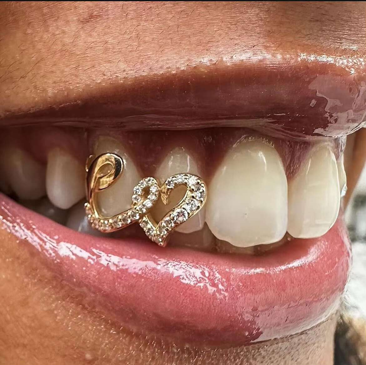 Double Love 925 Silver Diamond Hip Hop Dental Grill; Includes Tooth Glue; Hip Hop Body Jewelry 925 Silver Dental Jewel